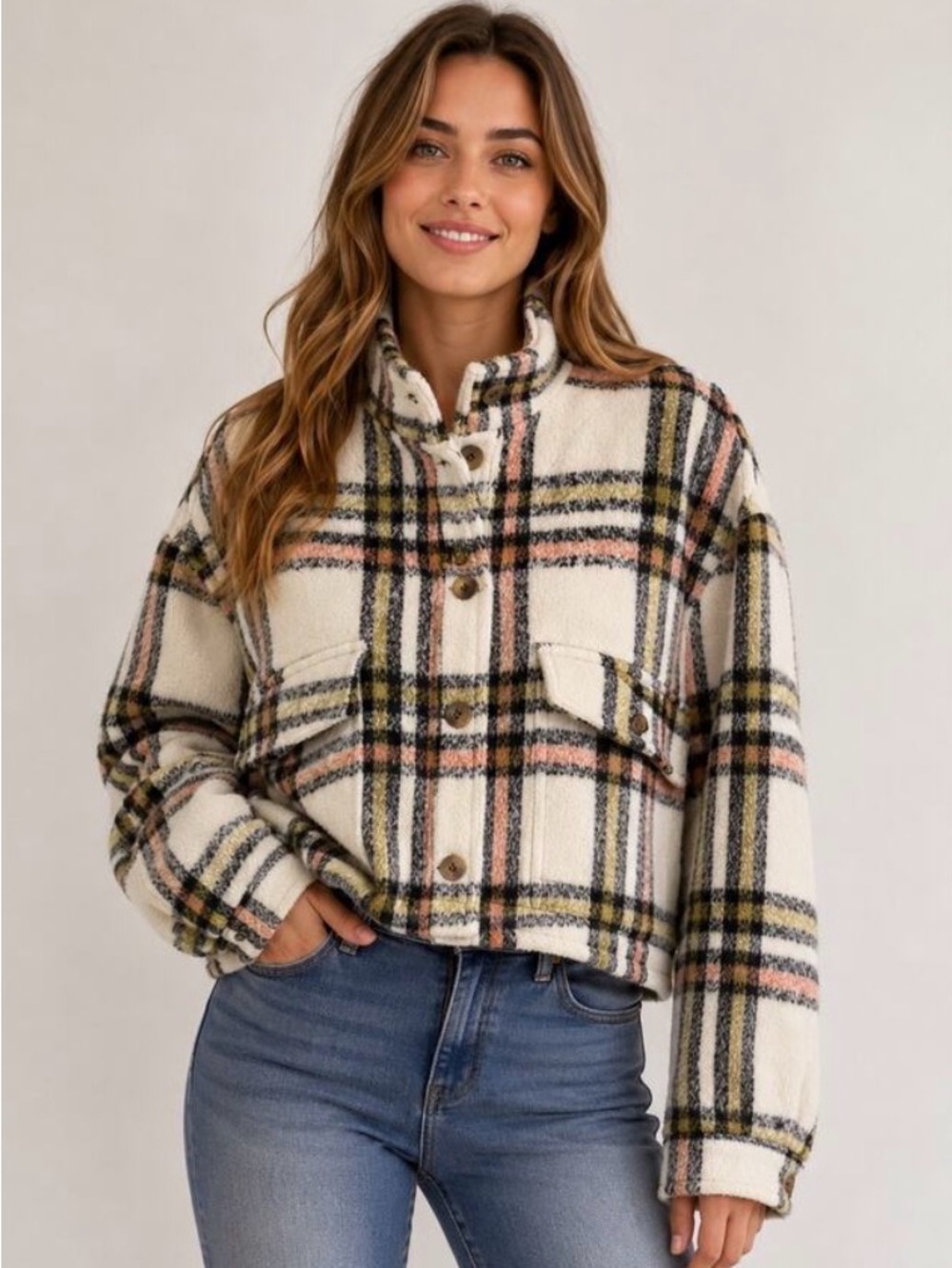 Bagatelle plaid cropped jacket NWOT Size Small